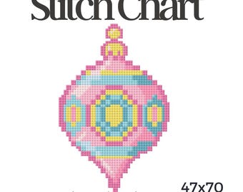 Pink Needlepoint Ornament Pattern | retro Christmas Needlepoint Ornament Chart | vintage needlepoint cross stitch chart Stitchly and pdf