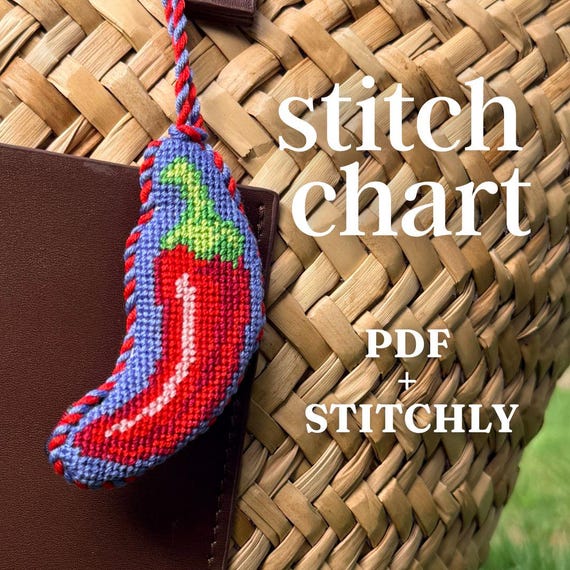 Chilli Needlepoint Ornament Chart — Chilli Pepper | Beginner Cross Stitch PDF + Stitchly | needlepoint bag charm Instant Digital Download