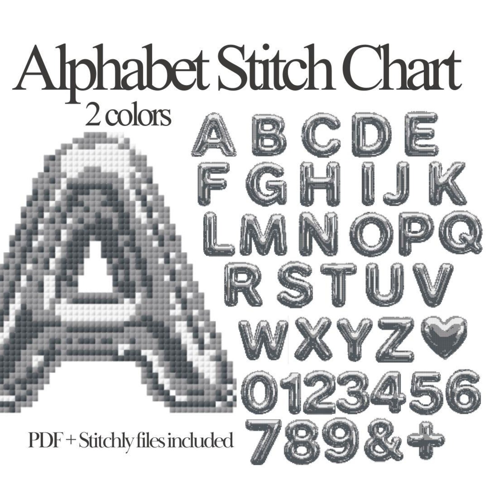 Script Numbers Needlepoint 2-colour Needlepoint Alphabet Chart Bundle | A–Z Letters, Numbers ...