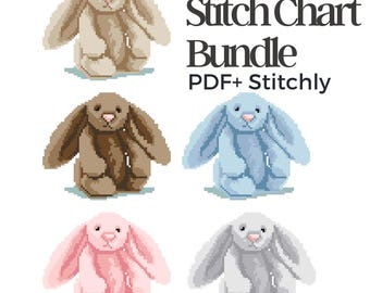 Bunny Needlepoint Pattern Bundle | Plush Rabbit Ornament Charts | Cute Animal Needlepoint (5 Designs, PDF + Stitchly + Pattern Keeper)