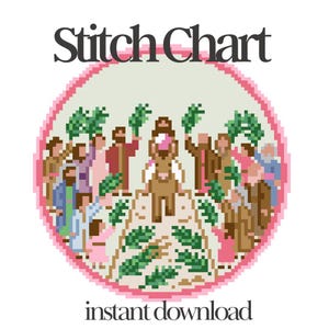 Palmsonntag Nadelpunkt Ornament Muster - Christliche Osterszene, Jesus Einzug in Jerusalem, Religiöse Kreuzstichvorlage (PDF + Stitchly)