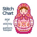 Russian Doll Needlepoint Chart – Matryoshka Cross Stitch Pattern PDF, Cute Folk Art Ornament Design, Beginner Friendly, Instant Download