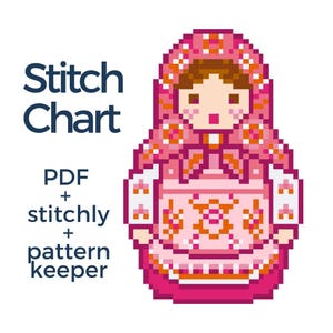 Russian Doll Needlepoint Chart – Matryoshka Cross Stitch Pattern PDF, Cute Folk Art Ornament Design, Beginner Friendly, Instant Download