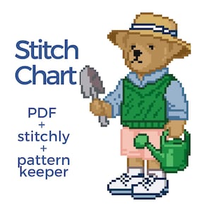 Gardening polo Bear Needlepoint Pattern PDF, Preppy Bear Needlepoint Chart, Animal Needlepoint Ornament, stichly file, Instant Download