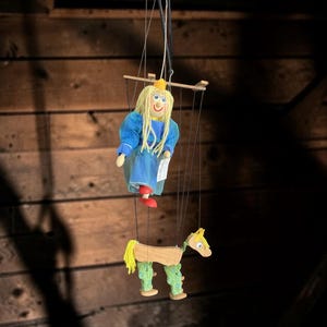 Vintage Wooden Marionette Puppets, Girl Doll, Horse, Princes Puppet on a String, Vintage 1970s-1980’s, Sold Separately