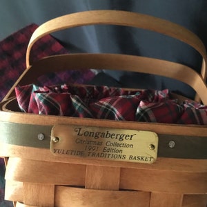 Vintage Longaberger Basket, 1991 Yuletide Vegetable Basket, Christmas Edition with original plaid cloth Liner. bild 4