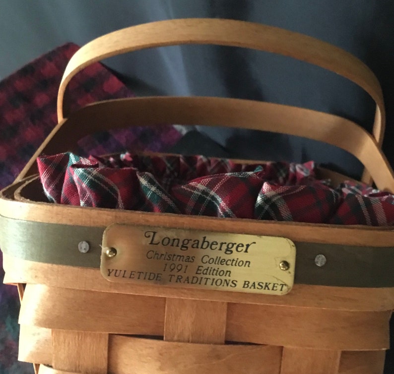 Vintage Longaberger Basket, 1991 Yuletide Vegetable Basket, Christmas Edition with original plaid cloth Liner. bild 4