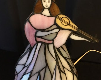 Vintage Stained Glass Lamp, Woman Angelic Stained Glass Accent Night Light Lamp