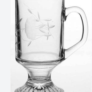Etched Irish Coffee Mug, Pedestal Coffee Cup, Princess House Crystal Heritage Pattern, Sold Separately