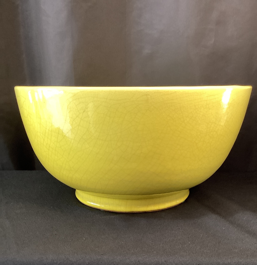Extra Large Ceramic Decorative Bowl, Table Decor, Yellow Crackled