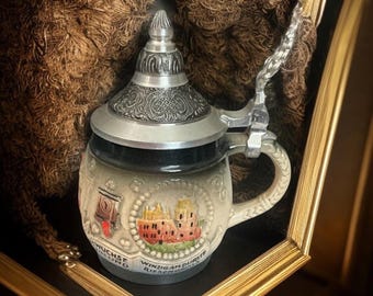Vintage Miniature WW Team Stein Dom Zu Koln Germany Ransbach Baumbach Westerwald with Pewter Lid