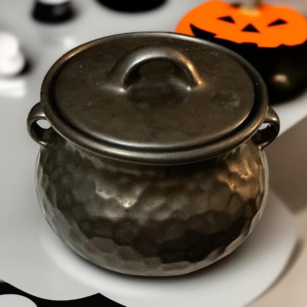 Vintage McCoy High Gloss Metallic Bronze Stoneware Bean Pot, Cookkie Jar, Halloween Witches Cauldron