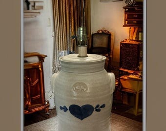 Vintage Pinewood Valley Pottery Jug Lamp, Oversized Large Table Lamp, Salt Glazed Heart Lamp