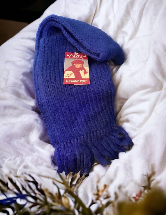 Vintage Royal Blue Aris Scarf, Knit Scarf 52” x 6” - image 1