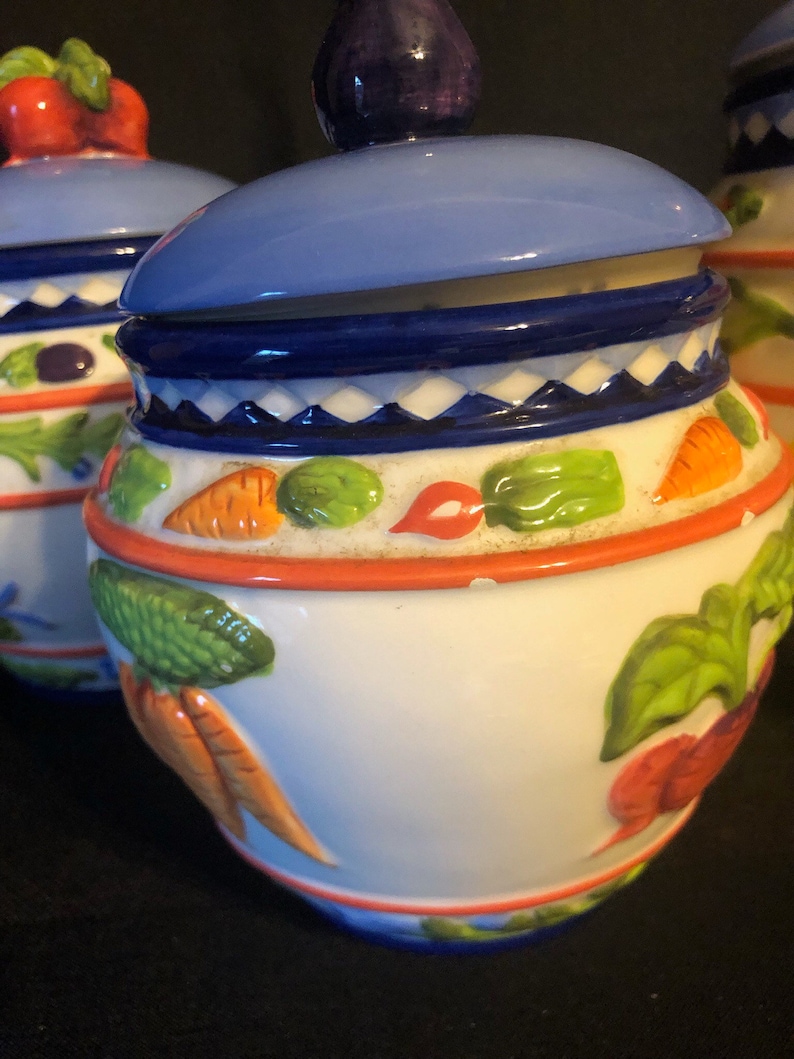 Vintage ZRIKE Canister Set Cornucopia Hand Painted Vegetable Etsy