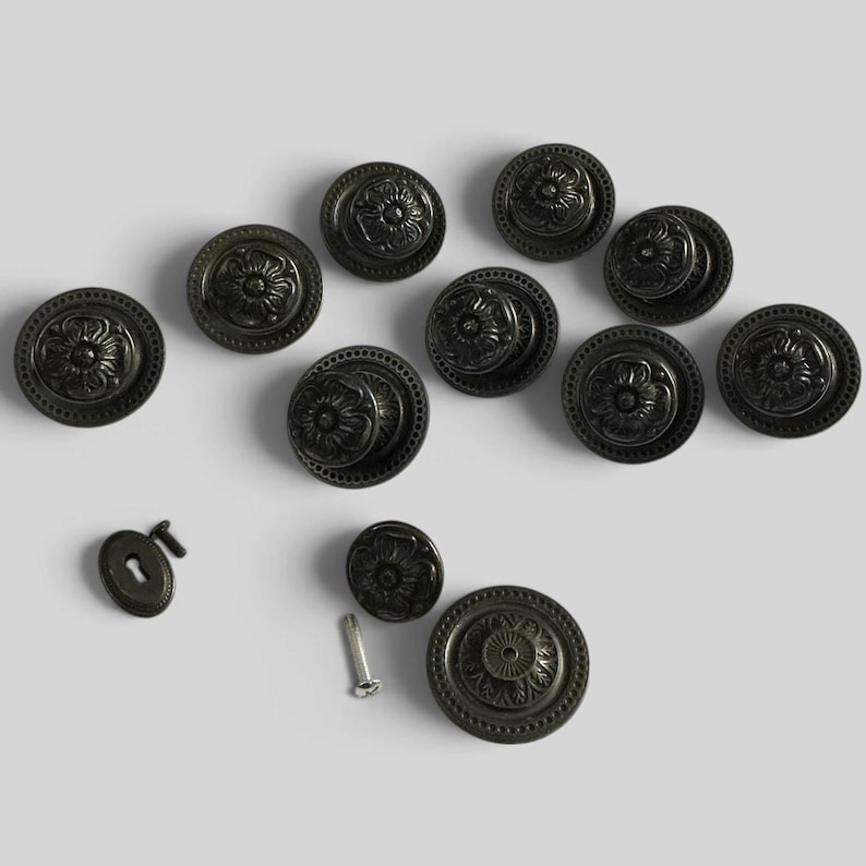 Vintage, Antique Mid-century Drawer Pulls With Backplates, Set of 10 ...