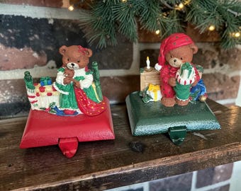 Vintage Hand Painted Cast Iron Stocking Holders,  Adjustable Christmas Stocking Hangers, Boy or Girl Teddy Bear, Sold Separately