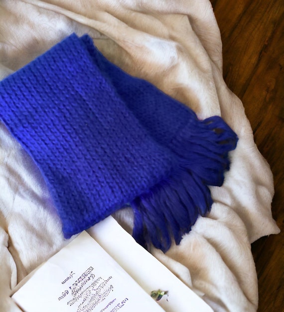 Vintage Royal Blue Aris Scarf, Knit Scarf 52” x 6” - image 3
