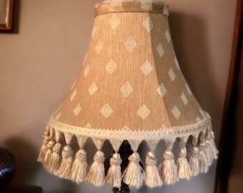 Vintage Victorian French Gold Beige Fringe and Tassels, Two Toned Bell Shape Lampshade