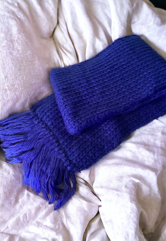 Vintage Royal Blue Aris Scarf, Knit Scarf 52” x 6” - image 2