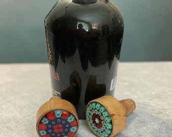 Unique Wood Glass Wine Cork Stopper, Boho Art Glass Design Bottle Stoppers, Set of 2