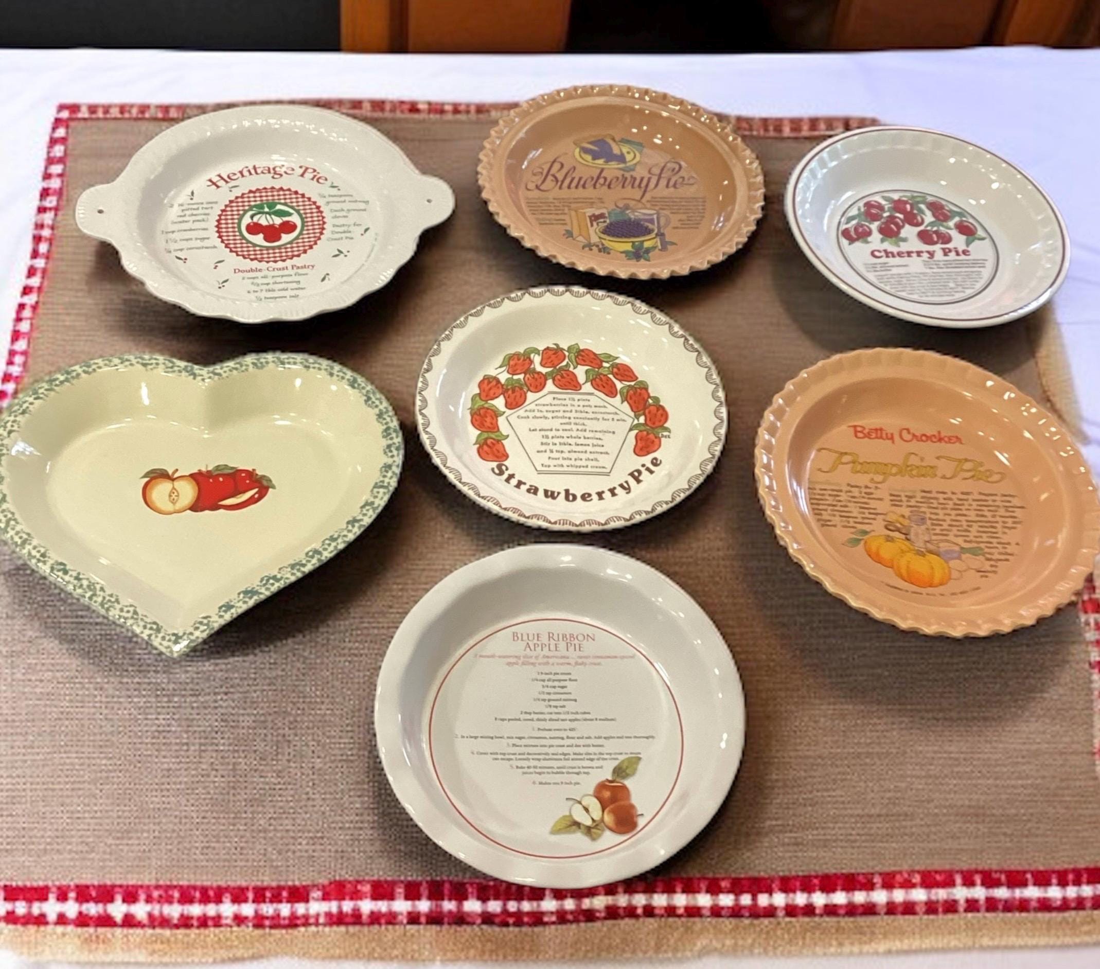 Vintage Ceramic Pie Plates, Pie Pans, Recipe Plates, Replacement