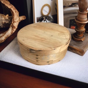 Vintage Wood Cheese Box, Round Crate with Lid, from Dufeck&#39;s, Denmark, WI, Pantry Box