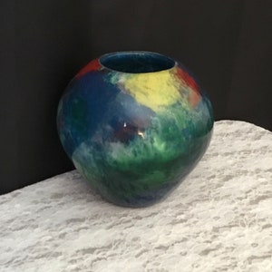 Glass Ziggy Vase, Bowl Vase Hand Blown Multi-colored Confetti Art Glass