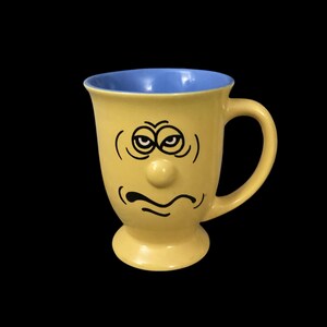 Vintage Novelty Mug, Yellow Anthroponorphic Stressed Face Footed Cup, Irish Coffee Mug, White Elephant Gift image 2