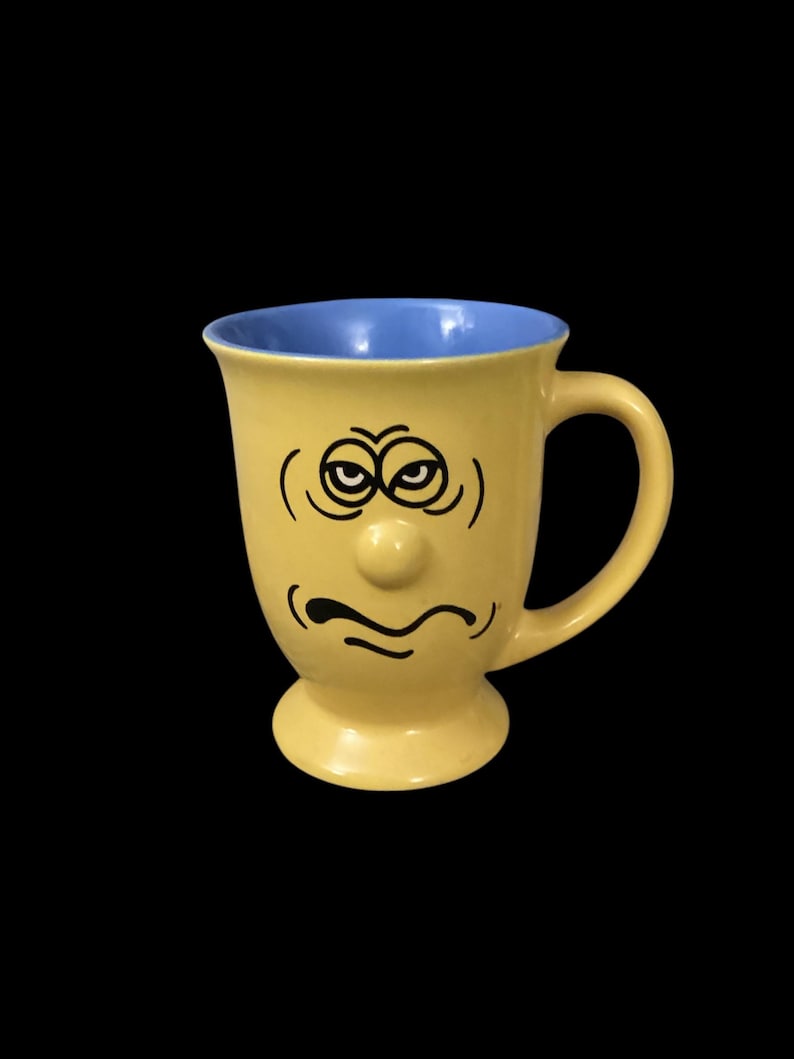 Vintage Novelty Mug, Yellow Anthroponorphic Stressed Face Footed Cup, Irish Coffee Mug, White Elephant Gift image 2