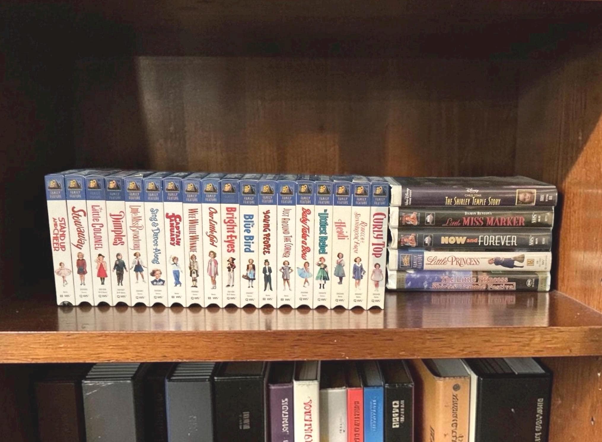 Vintage VHS Shirley Temple Movies, Lot includes Shirley Temple "Family Feature" with titles like Bright Eyes, Curly Top and Heidi...23 Movies