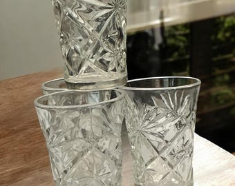 Beautiful  glass tumbler from the Early American Prescut (EAPC) pattern by Anchor Hocking, known as Oatmeal Glass, Star of David, Set of 4