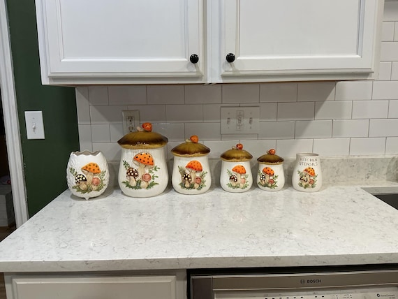 Vintage Merry Mushroom Ceramic Canisters, Cookie Jar, Vase,  1978’s Style Toadstool, Shrooms Kitchen Theme Essentials, Sold Separately