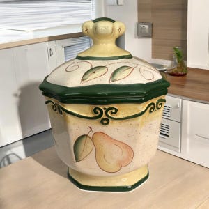 Vintage Medici Fruit De Roma Lidded Canister Jar, Ceramic Cookie Jar, Biscuit Jar, Italian Fruit Motif Kitchen Decor