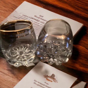 Vintage Crystal Shot Glasses with Gold Bands, Liquor’ Glasses, Old Fashioned Glasses, Miniature Roly Poly High Ball Glasses, Set of 2