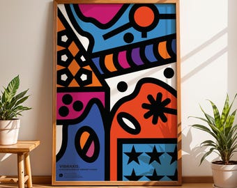 Colorful Maximalist Wall Art Print, Vibrant Abstract Pop Art Poster, Eclectic Dopamine Decor