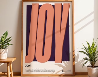 Joy Definition Print, Dopamin Dekor, rosa und lila Retro Poster, 70er Typografie Wandkunst
