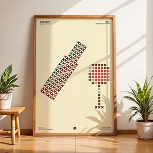 May include: A framed poster with a cream background featuring a pixelated wine bottle and glass graphic made of red and dark brown crosses. The text WINE NOT? appears in the top left corner, with 003. BITMAP COLLECTION in the top right corner.