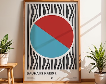 Bauhaus Wall Art, Op Art Poster, Mid Century Modern, Psychedelic, Red Blue Geometric Circle