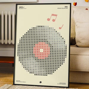 Vinyl Record Poster, Bitmap Audiophile Art, Printable Music Room Decor, DJ Instant Digital Download