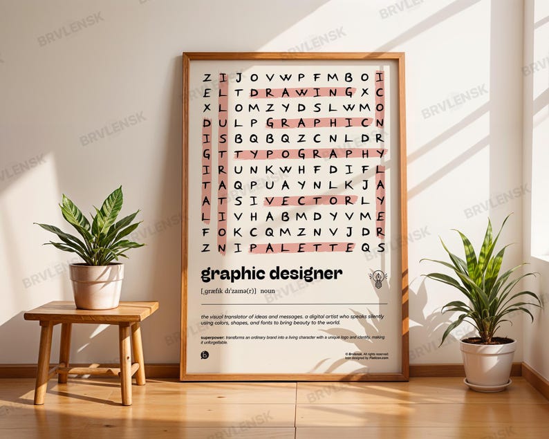 Graphic Designer Poster / Definition Wall Art Print / Design Word Search Gift / Studio Office Decor image 1