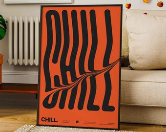 Wavy Chill Printable Typography Poster, Orange Retro Wall Art Print, Dopamine Decor, Digital Download