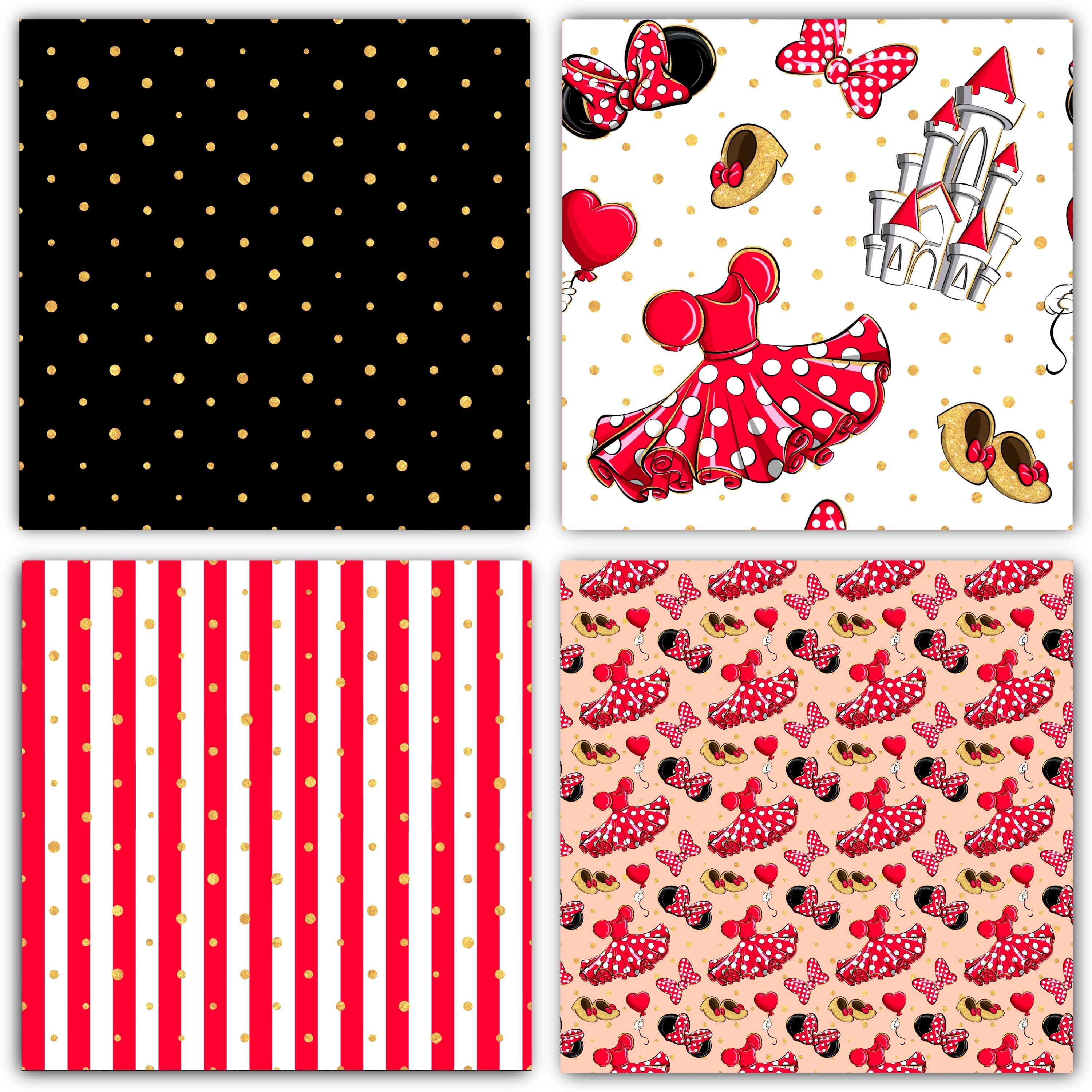 Minnie Digital Papers, Gold, Clipart PNG, Seamless Patterns, Scrapbook ...