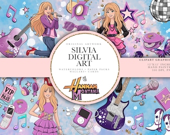 Hannah Montana Clipart Bundle – Clean PNG – 27 Hand Drawn Digital Downloads – Y2K Scrapbooking, Party Invitations, Cricut, Journaling