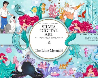 Ariel Clipart Bundle – Little Mermaid PNG, Princess Underwater Clipart for Party Decor, Scrapbook & DIY