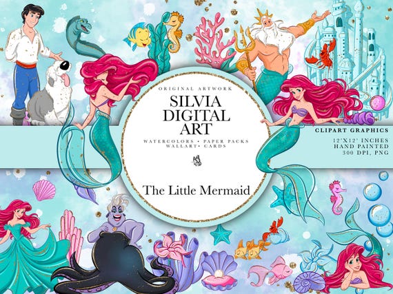 Ariel Clipart Bundle – Little Mermaid PNG, Princess Underwater Clipart for Party Decor, Scrapbook & DIY