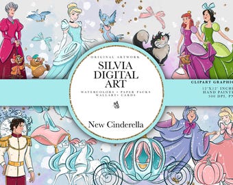 Cinderella Clipart – Princess Fairytale, PNG, Party Decorations, Magical Princesses, Scrapbooking, DIY Crafts