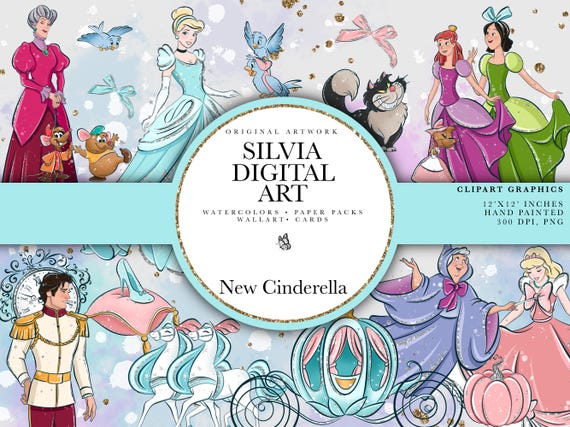Cinderella Clipart – Princess Fairytale, PNG, Party Decorations, Magical Princesses, Scrapbooking, DIY Crafts