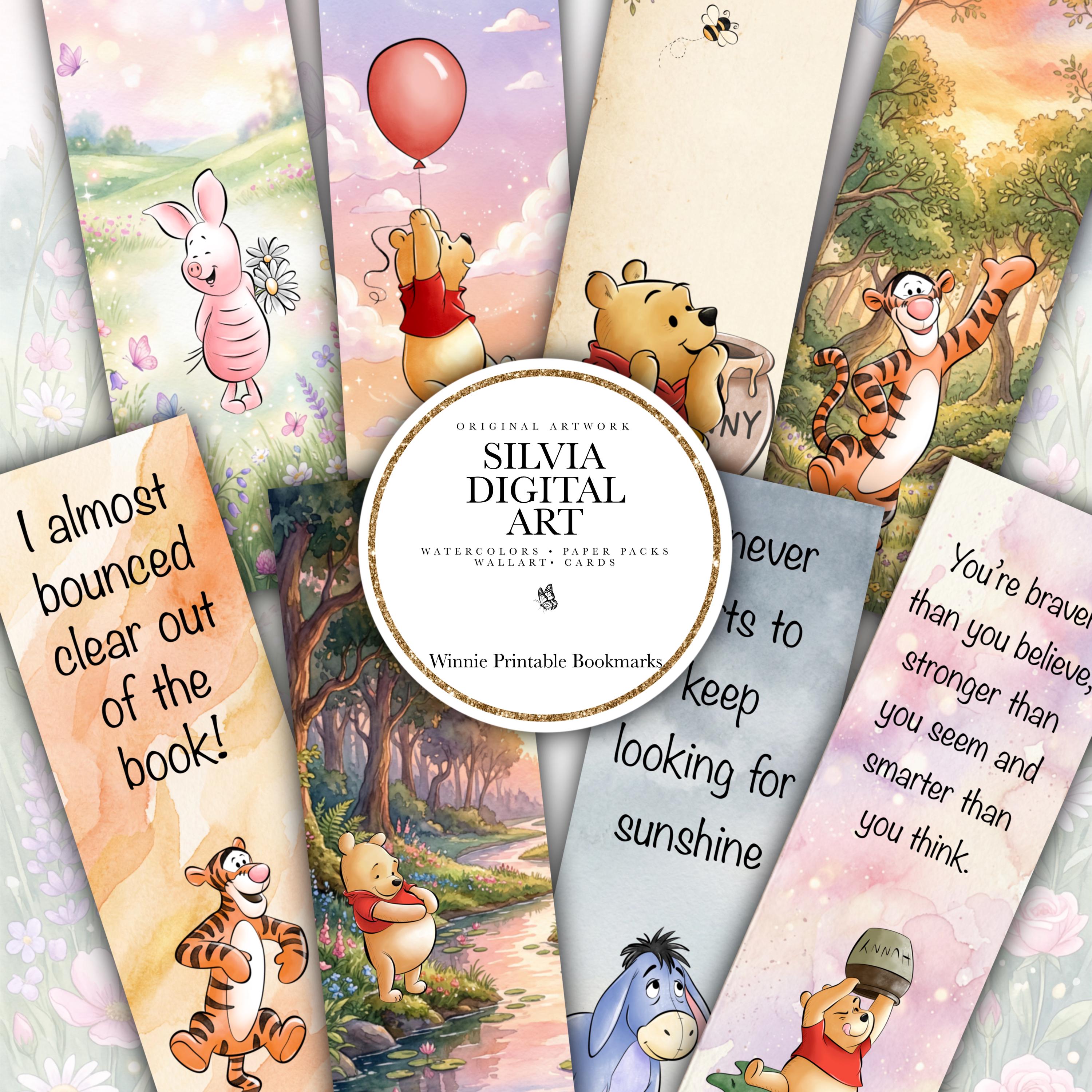 Winnie the Pooh Bookmarks Printable PNG Set, Pooh Bear Quotes Bookmark ...
