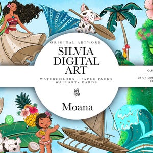 Moana Clipart, Prinzessin, Pua, Heihei, Baby, PNG & Schriftart, handgezeichnet, Maui Glitter Kinderkunst